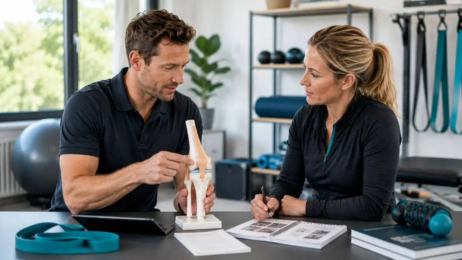 Fysiotherapieprofessionals bespreken kennis over bewegen en herstel