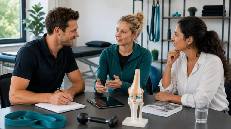 Professionals bespreken een samenwerking rond fysiotherapie, bewegen en herstel